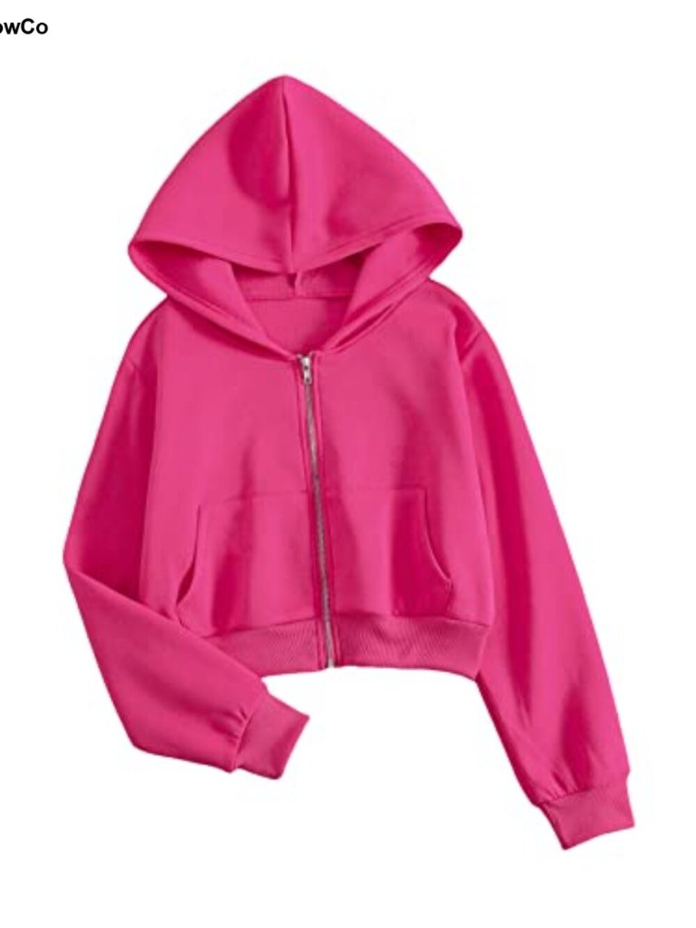 Women's Cropped Zip Up Hoodie Drop Shoulder Sweatshirt with Pockets